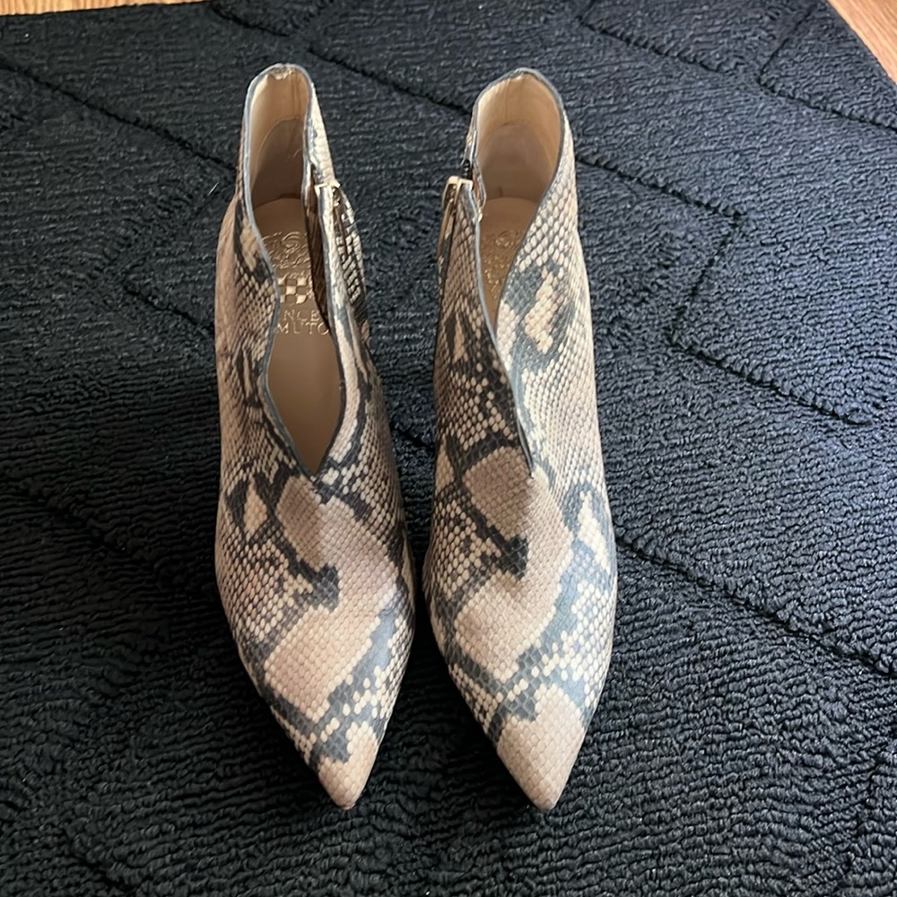 Vince Camuto snake print booties